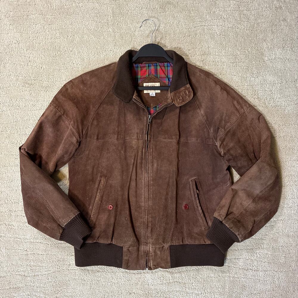 Vintage 80s The Fox Collection Men M Brown Leather Bomber Jacket Retro Workwear